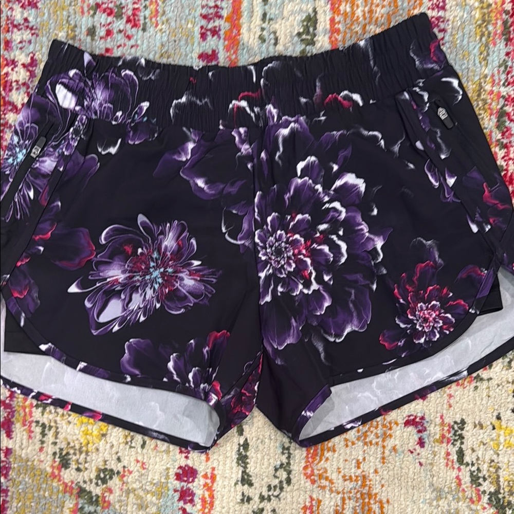 Avia Women's Athletic Shorts - Black and Purple Floral
